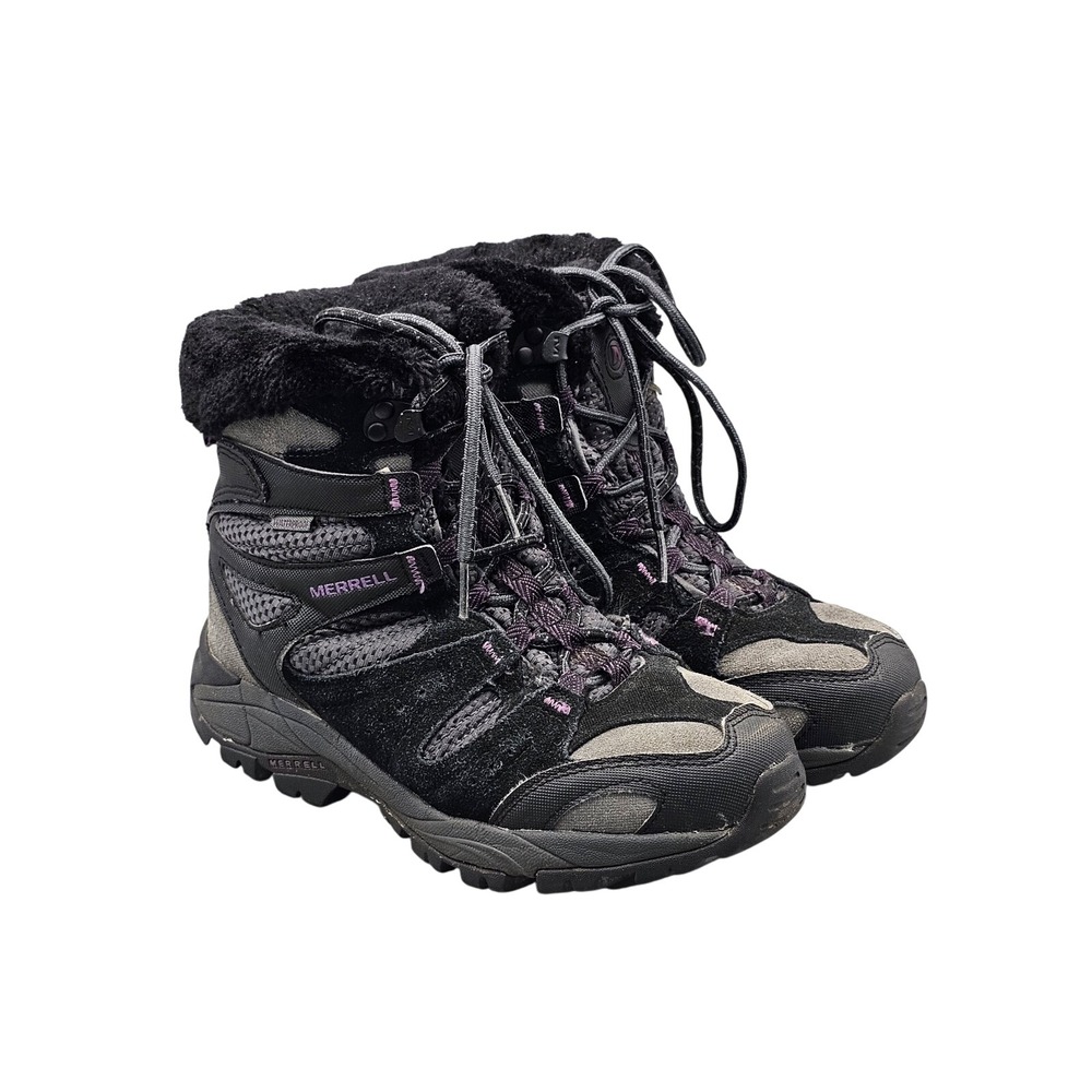 Merrel Women's Size 6.5 US VGC Damson Black Insulated Fleecd Winter Ankle Boots